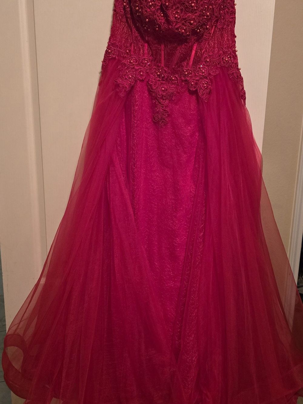 Beaded Tulle Prom Dress in Red Like New
